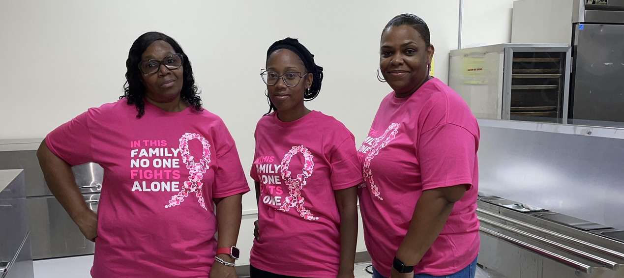 Lincoln's Food Service Team on Unity Day in their pink in honor of Breast Cancer Awareness