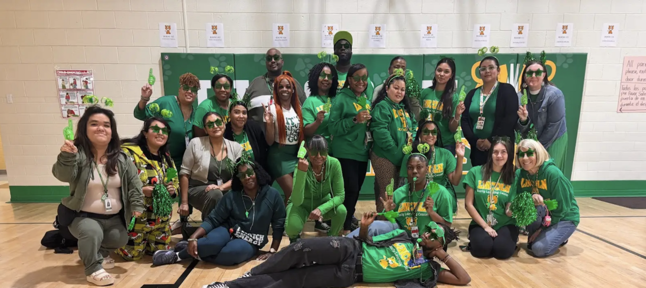 Lincoln Staff on Unity Day in their green in honor of World Mental Health Day!