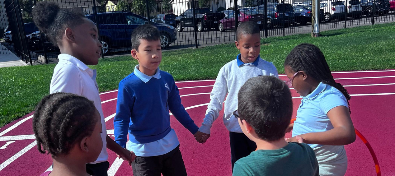 Students participating in a team building activity
